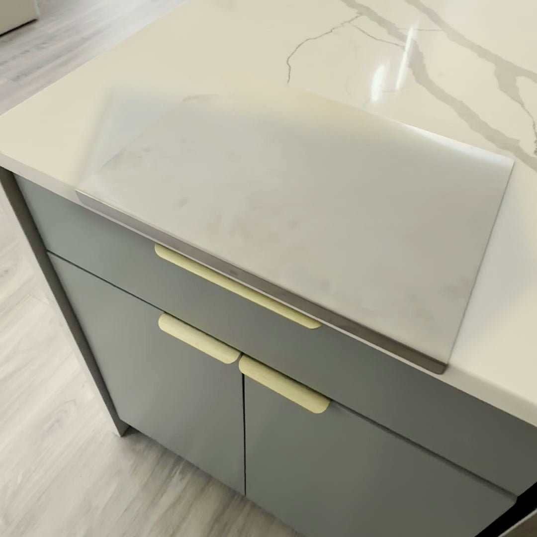 Prep board in place on a kitchen island corner